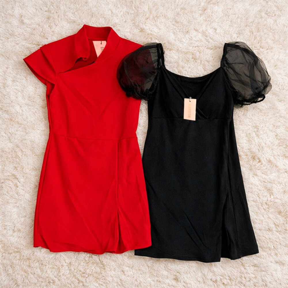 Missguided Black & Red Mini Dress Set Size 8 NWT Party Clubwear